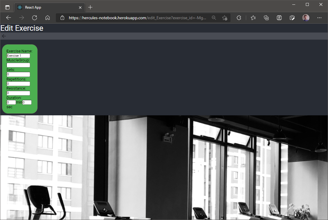The Edit Exercise page for Project 2