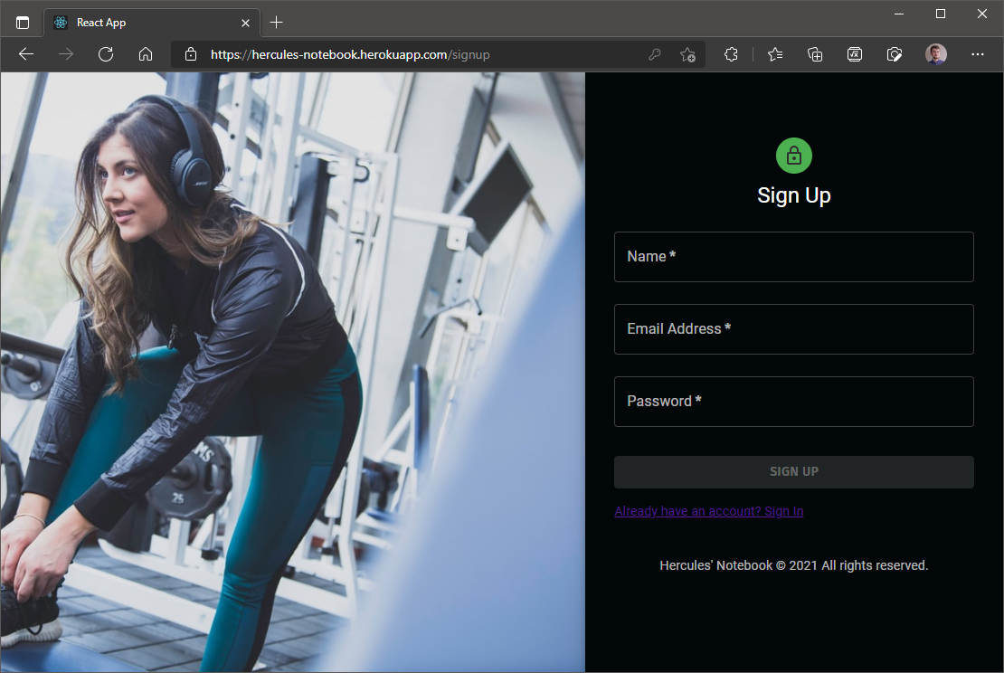 The sign-up page of Project 2